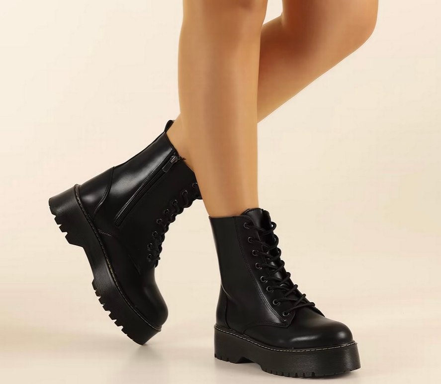 Siyah Platform Topuklu Bağcıklı Kadın Bot - Görsel 2