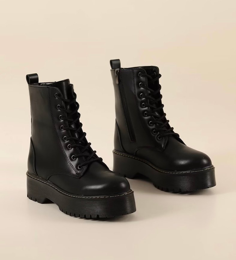 Siyah Platform Topuklu Bağcıklı Kadın Bot - Görsel 4