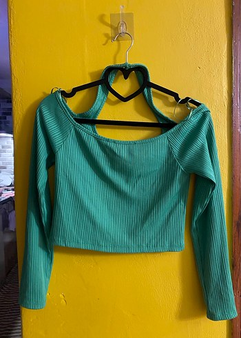 Boyundan geçirmeli Yeşil Crop bluz - Görsel 2