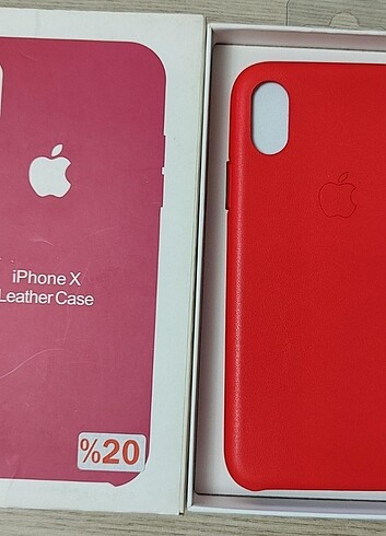 İphone X Hakiki Deri Kılıf -Açık Kırmızı 