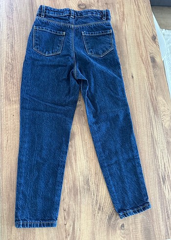 Kız çocuk Koyu Mavi Pileli Denim Pantolon - Görsel 2