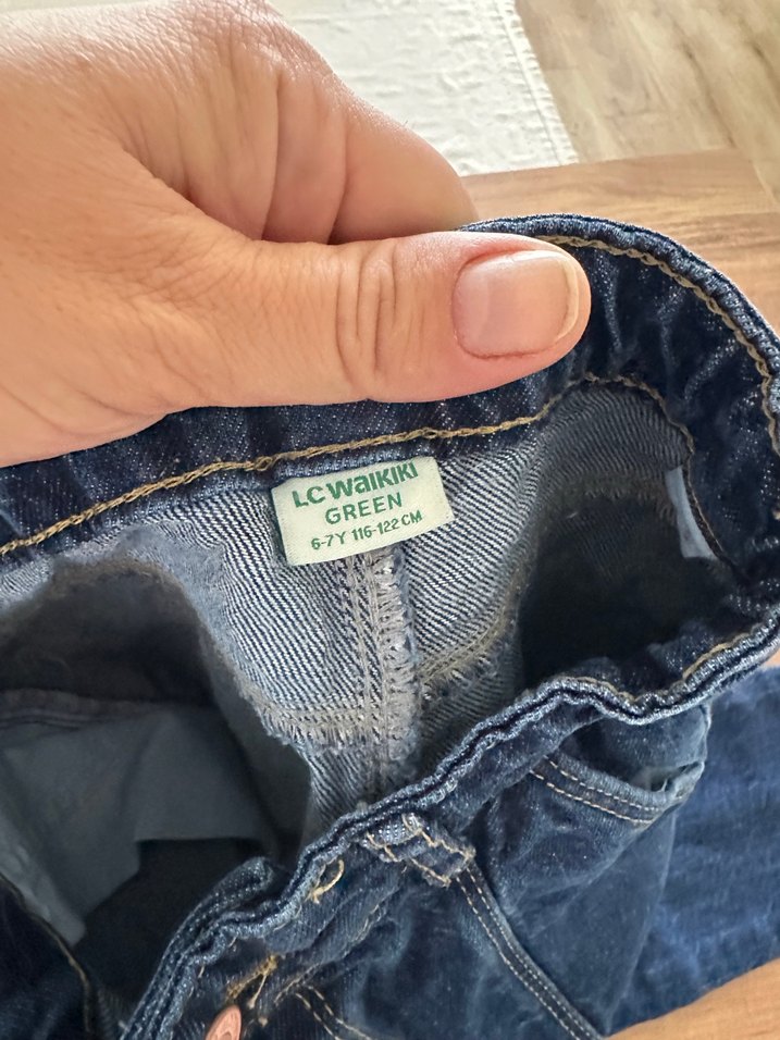 Kız çocuk Koyu Mavi Pileli Denim Pantolon - Görsel 3