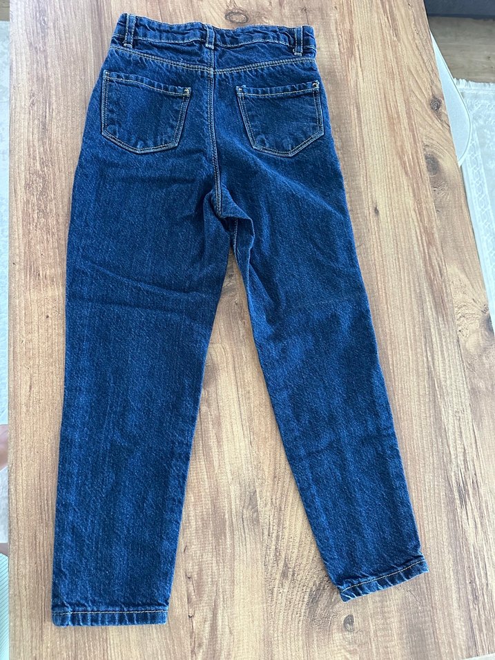 Kız çocuk Koyu Mavi Pileli Denim Pantolon - Görsel 2