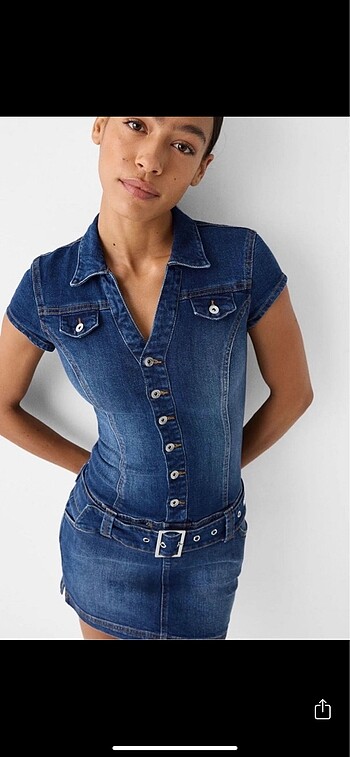 xs Beden Denim mini elbise BERSHKA