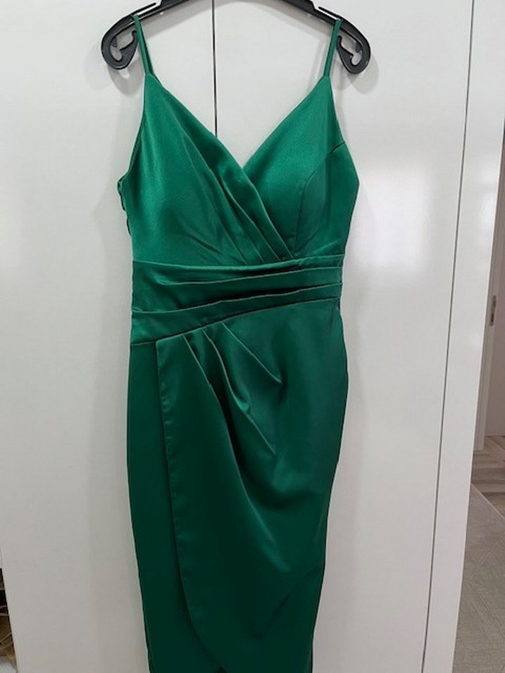 Parlak Yeşil Drapeli Mini Abiye Elbise - Görsel 4