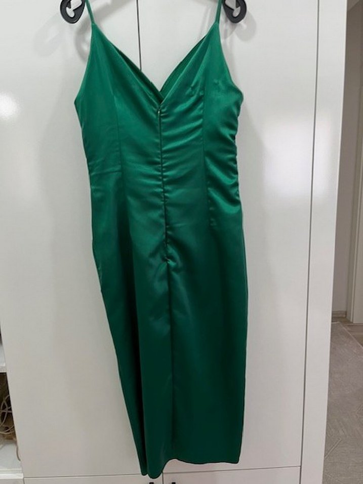 Parlak Yeşil Drapeli Mini Abiye Elbise - Görsel 3