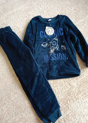 Erkek Çocuk Mavi Uzun Kollu Pamuklu Pijama Takımı