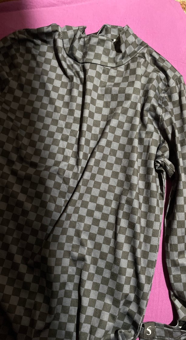 Gri Kareli dik Yakalı body - Görsel 3