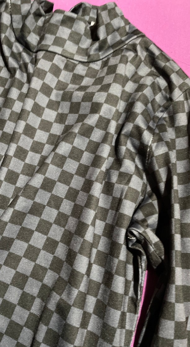 Gri Kareli dik Yakalı body - Görsel 2