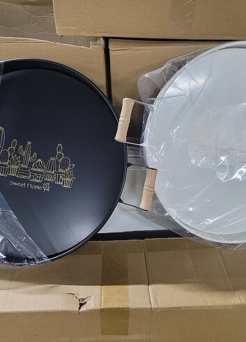 Metal ahşap saplı tepsi 37cm