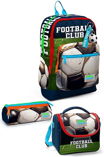 CORAL HİGH ERKEK ÇOCUK FUTBOL DESENLİ OKUL ÇANTA SETİ
