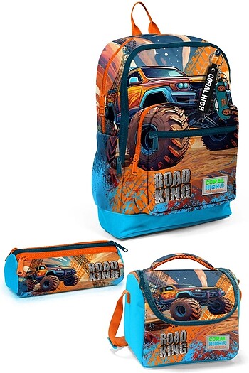 CORAL HİGH ERKEK ÇOCUK MONSTER DESENLİ OKUL ÇANTA SETİ