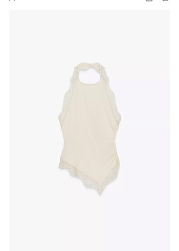 Zara Bej Dantelli Halter Yaka Bluz Büstiyer Top - Görsel 3