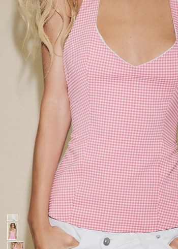 Zara Pembe Kareli Kadın Bluz Korse Büstiyer - Görsel 2