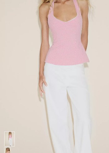 Zara Pembe Kareli Kadın Bluz Korse Büstiyer - Görsel 3