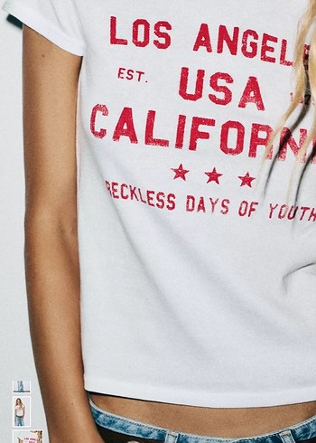 Zara Beyaz Baskılı Kısa Kollu Tişört - Görsel 2