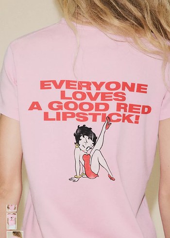 Zara Pembe Betty Boop Baskılı Pop Kültür Kadın Tişörtü - Görsel 3