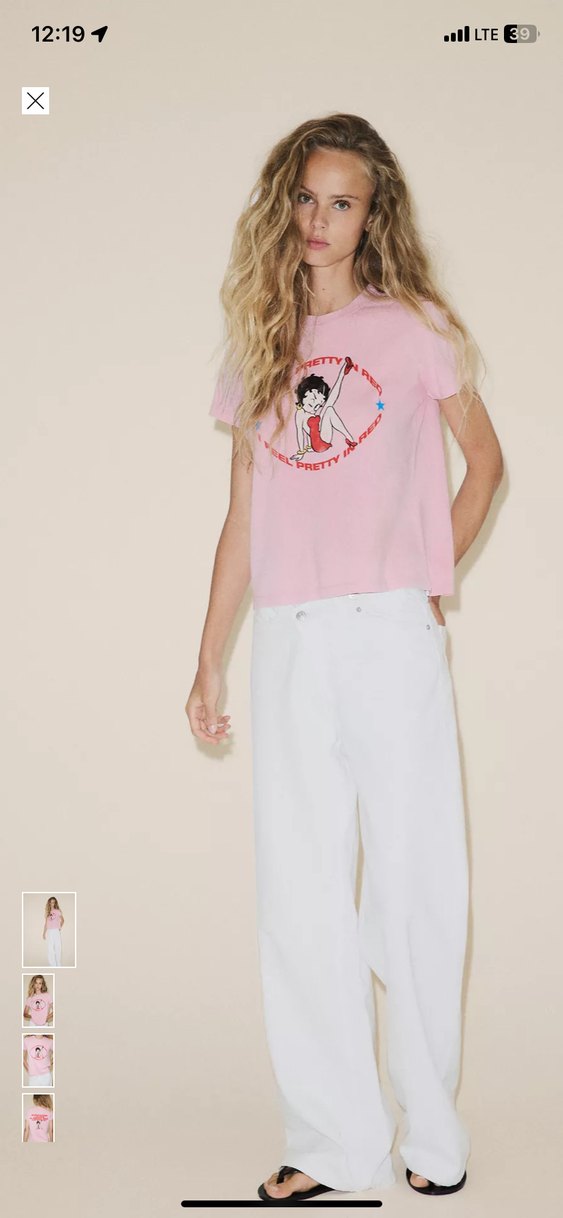 Zara Pembe Betty Boop Baskılı Pop Kültür Kadın Tişörtü - Görsel 2