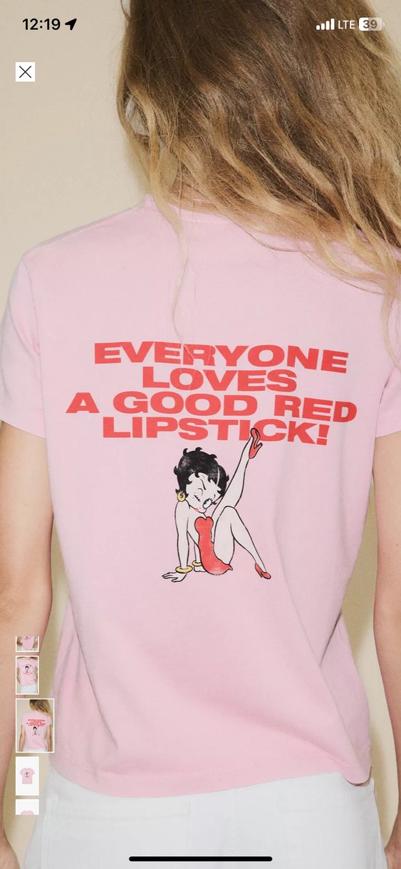 Zara Pembe Betty Boop Baskılı Pop Kültür Kadın Tişörtü - Görsel 3
