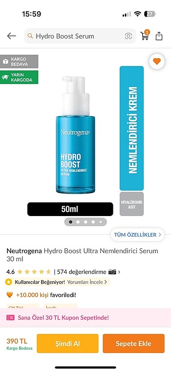 Beden Neutrogena hydro boost serum