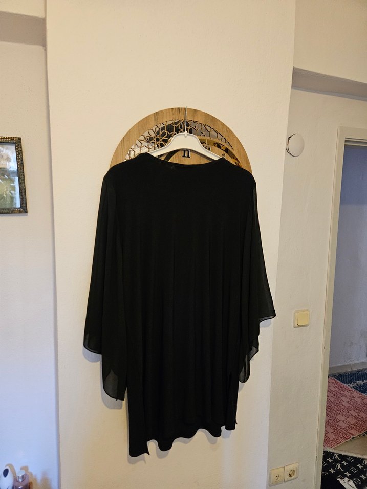 Drapeli Siyah Midi Goth Kadın Üst Giyim - Görsel 3