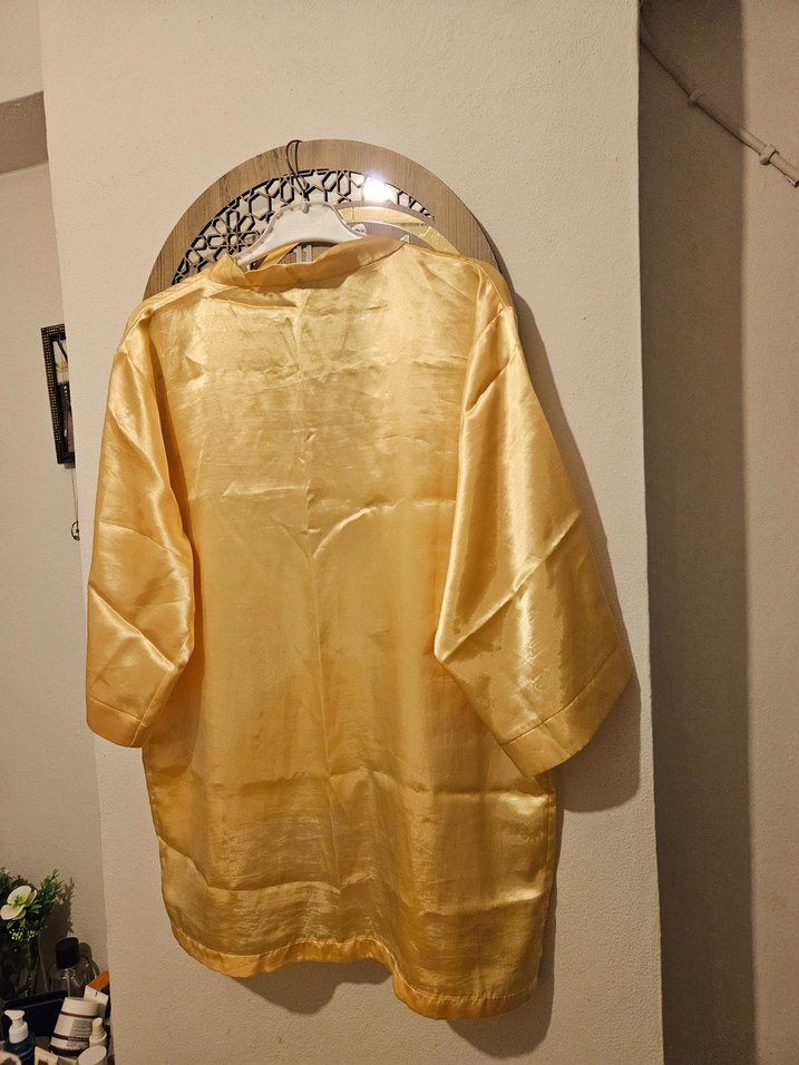 Parlak Altın Renkli Bohem Uzun Kadın Sabahlık - Görsel 2