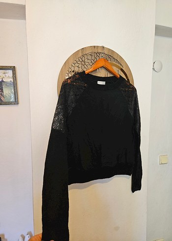 Mudo Collection Siyah Dantel Detaylı Bohem Kadın Kazak