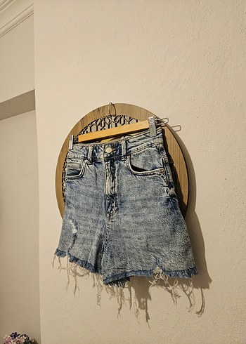 Zara Kadın Gri Kot Mini Şort - Görsel 5