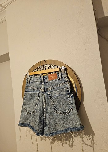 Zara Kadın Gri Kot Mini Şort - Görsel 7