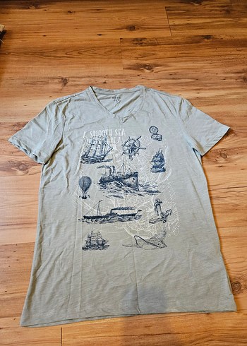 Bohem Gri Erkek Baskılı Kısa Kollu Tişört - Görsel 4