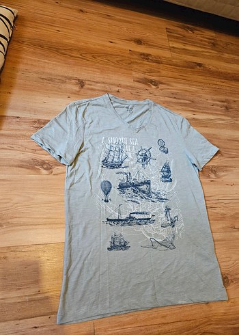 Bohem Gri Erkek Baskılı Kısa Kollu Tişört - Görsel 7