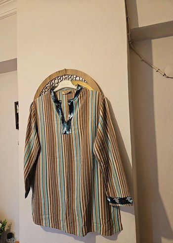 Uzun Kollu Bohem Düğmeli Kadın Tunik - Görsel 3