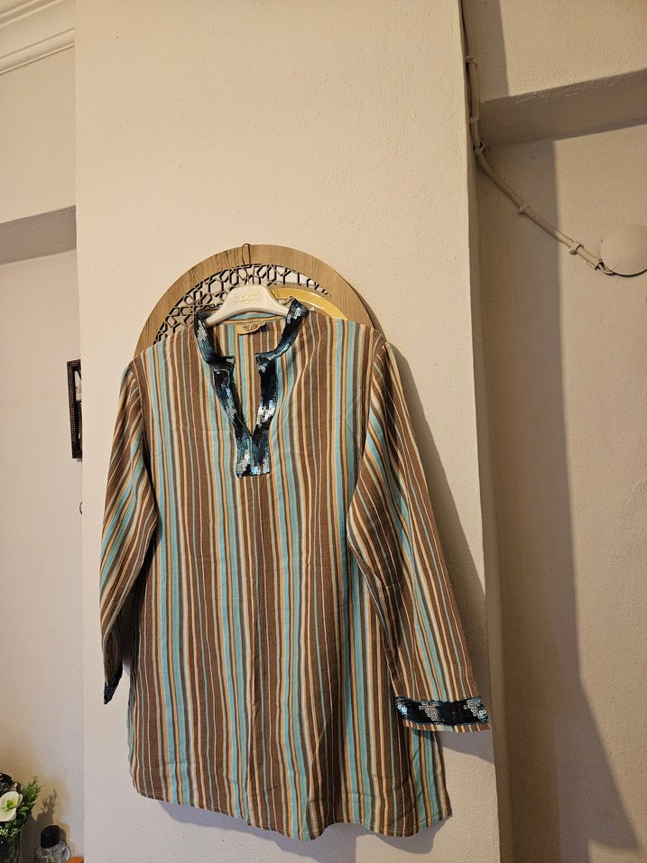 Uzun Kollu Bohem Düğmeli Kadın Tunik - Görsel 3