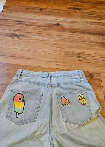 Mudo Jeans Nakışlı Düğmeli Mavi Pamuklu Kot Pantolon - Görsel 4