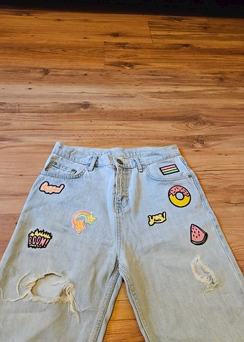 Mudo Jeans Nakışlı Düğmeli Mavi Pamuklu Kot Pantolon - Görsel 2