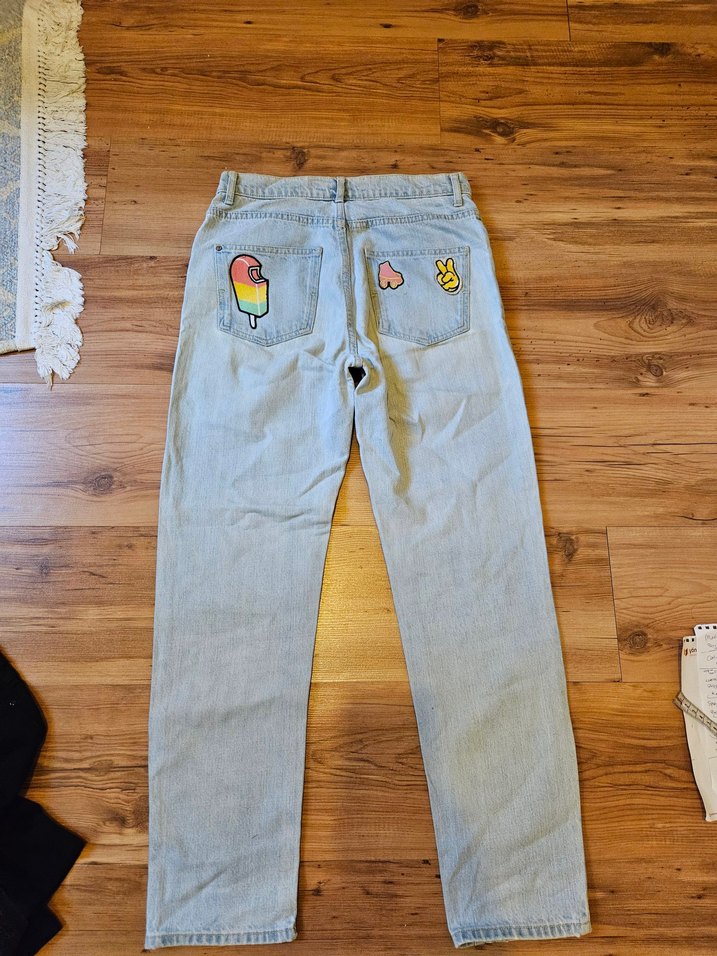 Mudo Jeans Nakışlı Düğmeli Mavi Pamuklu Kot Pantolon - Görsel 3