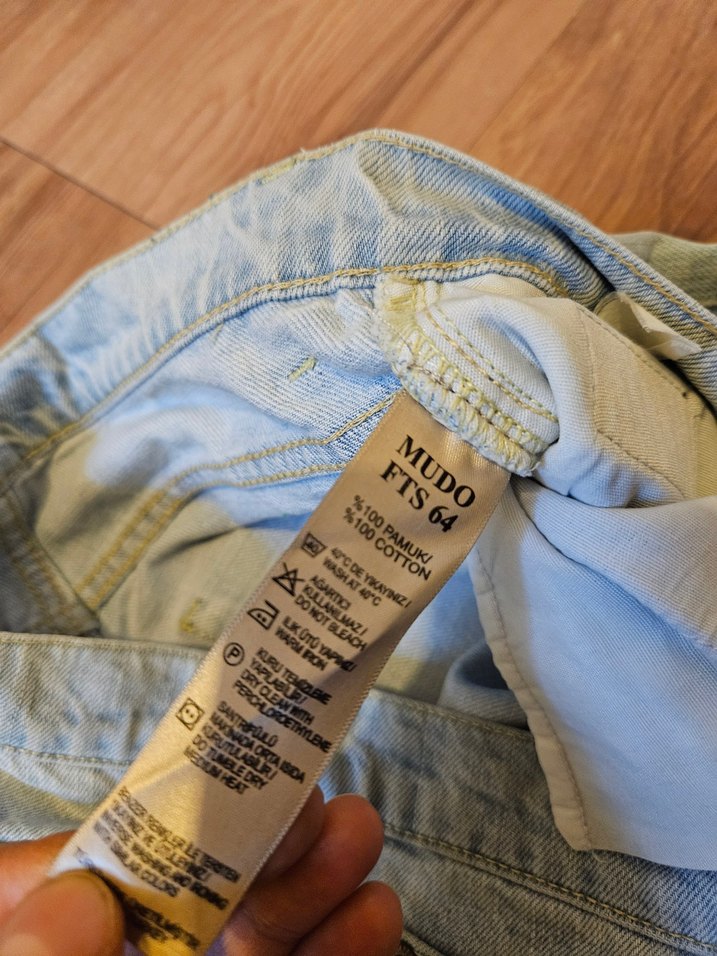 Mudo Jeans Nakışlı Düğmeli Mavi Pamuklu Kot Pantolon - Görsel 5