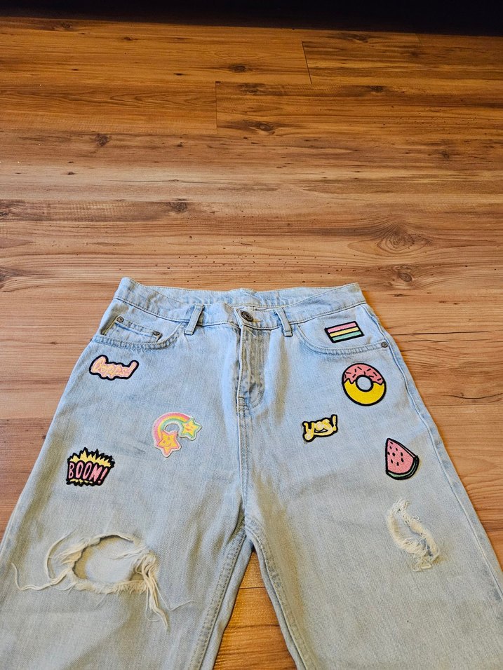 Mudo Jeans Nakışlı Düğmeli Mavi Pamuklu Kot Pantolon - Görsel 2