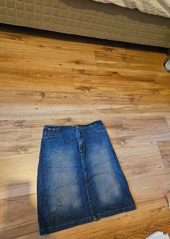 Kadın Mavi Midi Denim Vintage Etek - Görsel 4