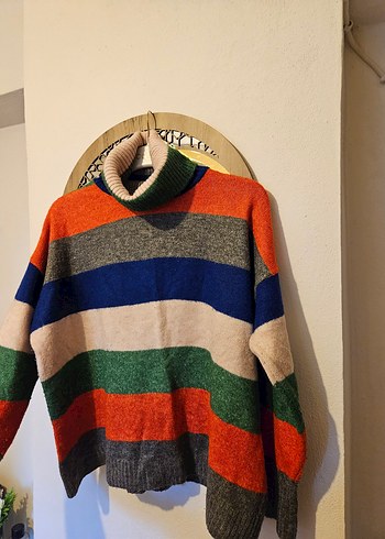 Bohem Çok Renkli Çizgili Balıkçı Yaka Kadın Kazak - Görsel 6