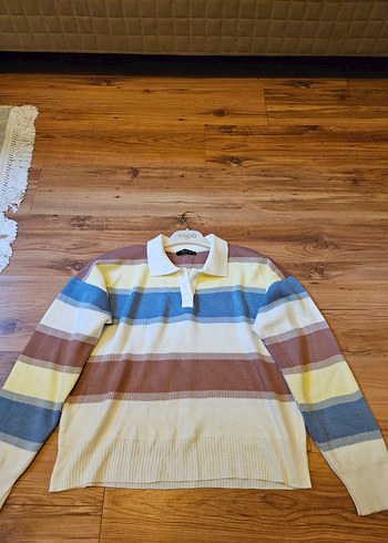 Kadın Renkli Çizgili Kazak - Görsel 3