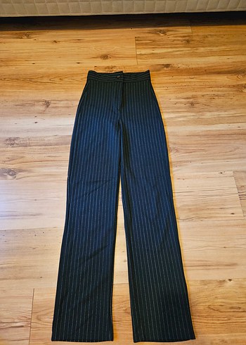 Kadın Siyah Çizgili Kumaş Cotton Pantolon - Görsel 2