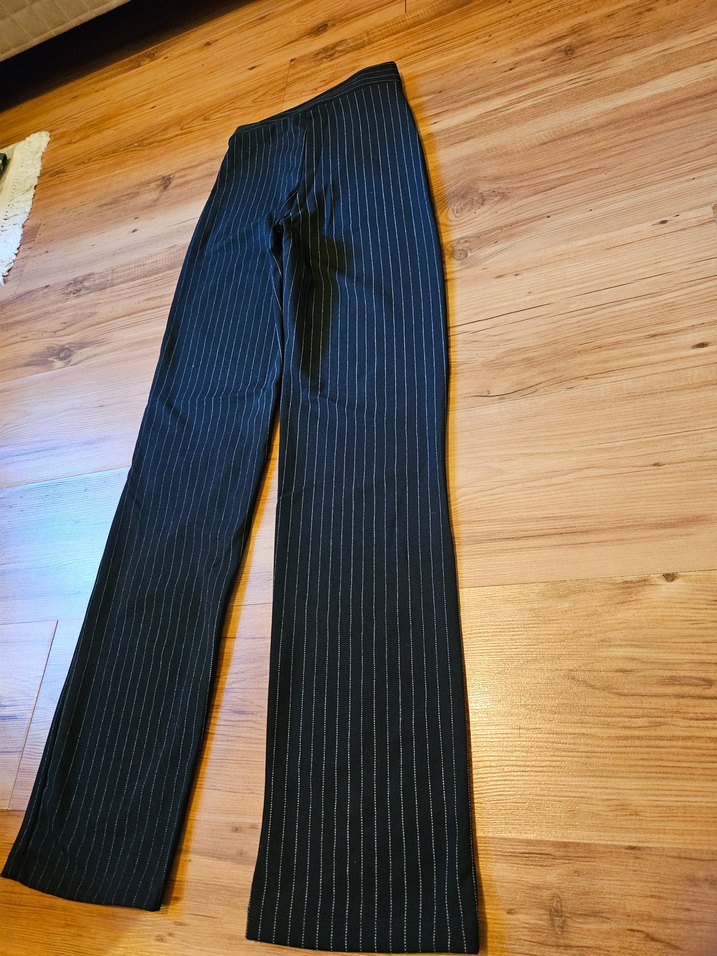 Kadın Siyah Çizgili Kumaş Cotton Pantolon - Görsel 5