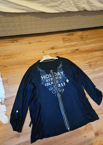 54 BedenKadın Lacivert Uzun Kollu Denim Spor Hırka - Görsel 5