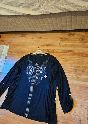 54 BedenKadın Lacivert Uzun Kollu Denim Spor Hırka - Görsel 4
