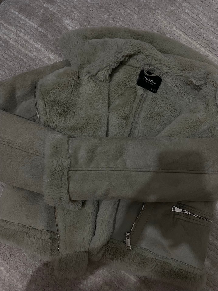 Gri Süet Kürklü Kısa Kadın Ceket - Görsel 4