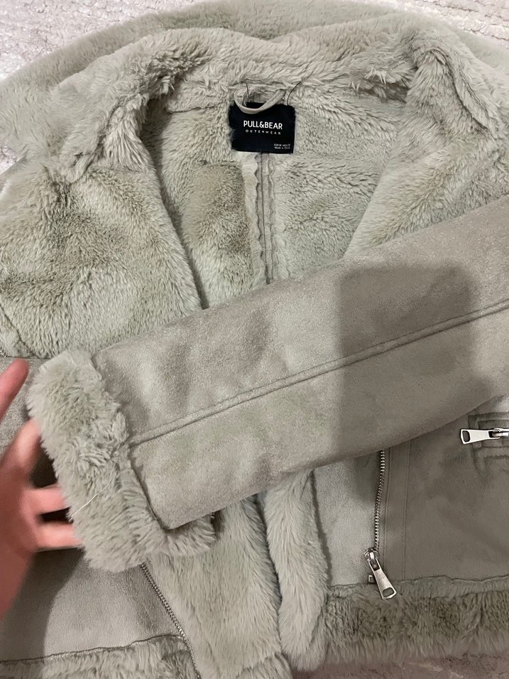 Gri Süet Kürklü Kısa Kadın Ceket - Görsel 2