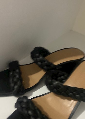 Örgü Bantlı Siyah Topuklu Kadın Terlik - Görsel 4