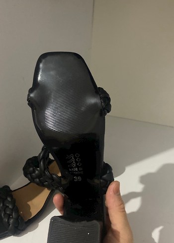 Örgü Bantlı Siyah Topuklu Kadın Terlik - Görsel 3