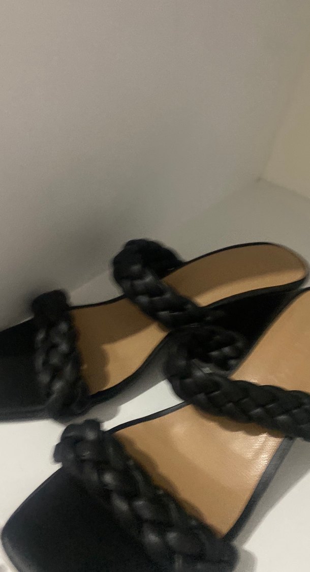 Örgü Bantlı Siyah Topuklu Kadın Terlik - Görsel 4